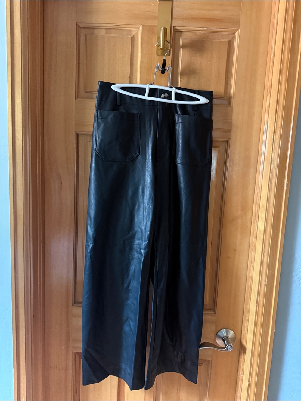 Maeve Colette Black Faux-Leather Wide Leg Ankle Pants